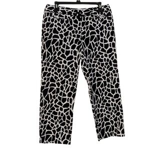 Liz Golf Audra Giraffe Print Pants Womens 10 Black White Straight Leg Stretch